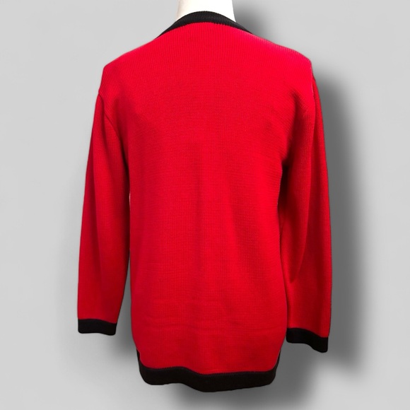 Berek 2 Sweater Womens Sz M Red Black Puppies In Pockets Dog Bones Buttons - Picture 7 of 8